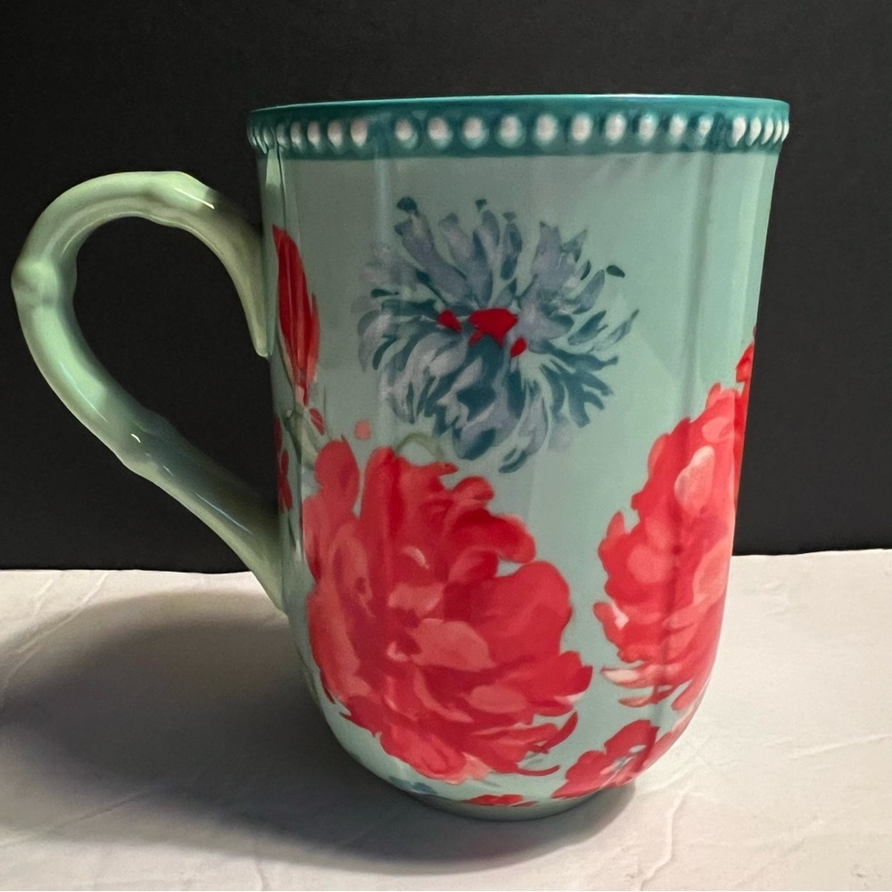 The Pioneer Woman Gorgeous Garden Teal and Coral Floral Mug 23 Oz